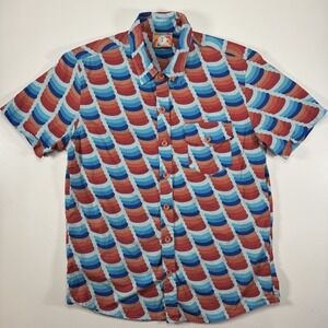 MOKUYOBI Short Sleeve Button Up Shirt Womens Small All Over Print‎ Colorful USA